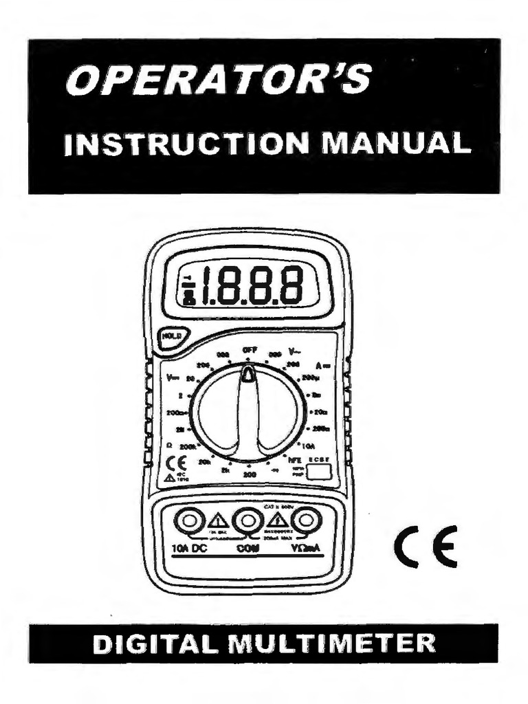 Excel XL830L Multimeter Instructions Electrical Connector Bipolar
