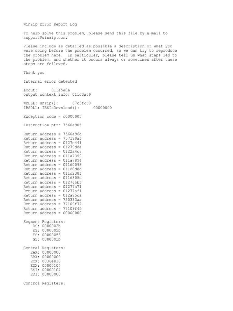 WinZip Error Report Guide | PDF | Zip (File Format) | Windows Registry