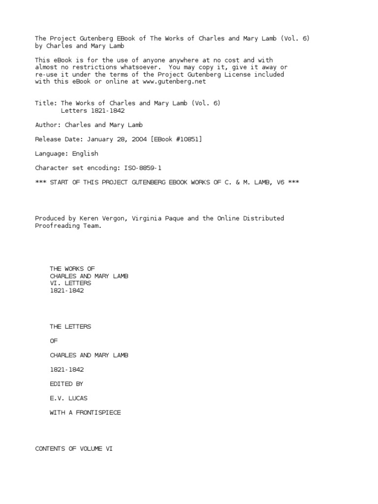 The Works of Charles and Mary Lamb - Volume 6 Letters 1821-1842 by