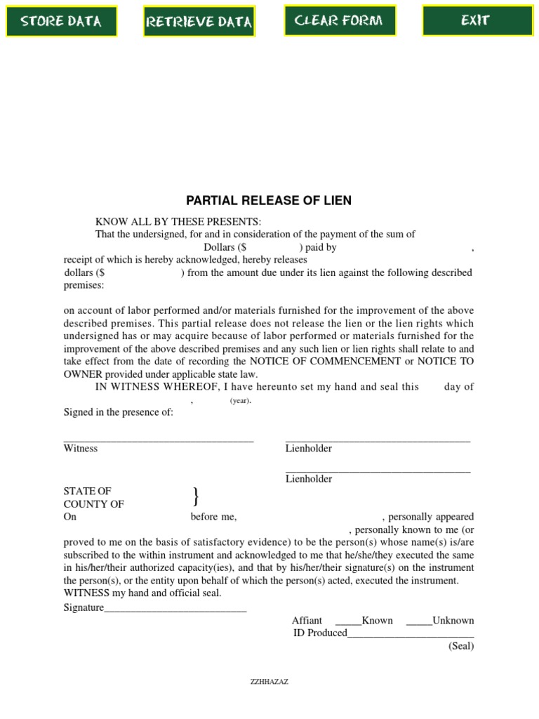 Partial Release of Lien: (Year) | PDF | Politics | Law