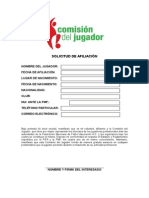 Formato Solicitud de Afiliacion COMISION DEL JUGADOR