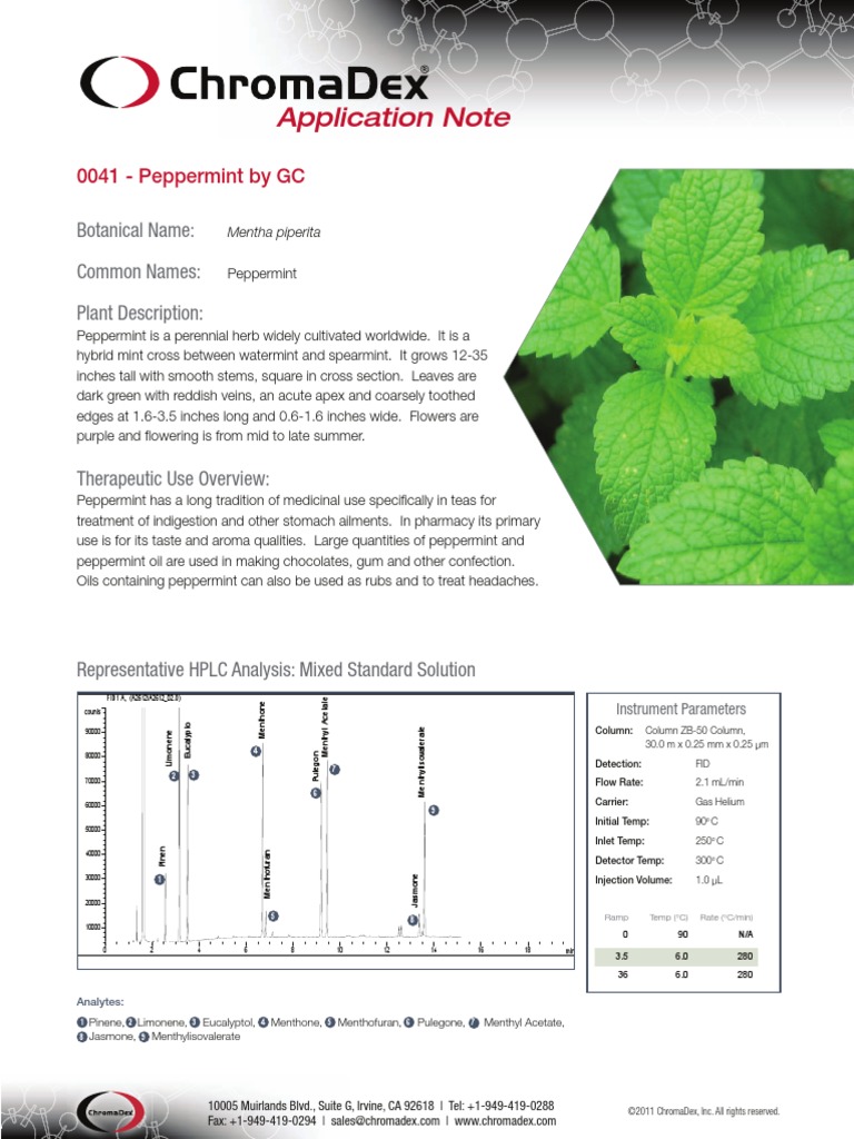 Application Note: 0041 - Peppermint by GC | PDF | Mentha | Plants