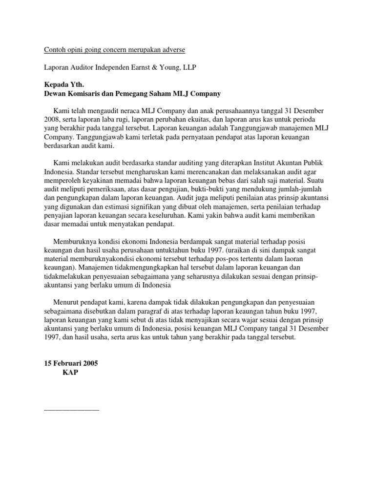 Contoh Laporan Auditor Independen Tidak Memberikan