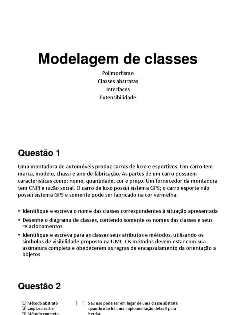 Modelagem de Classes e Polimorfismo | PDF | Classe (programação de ...
