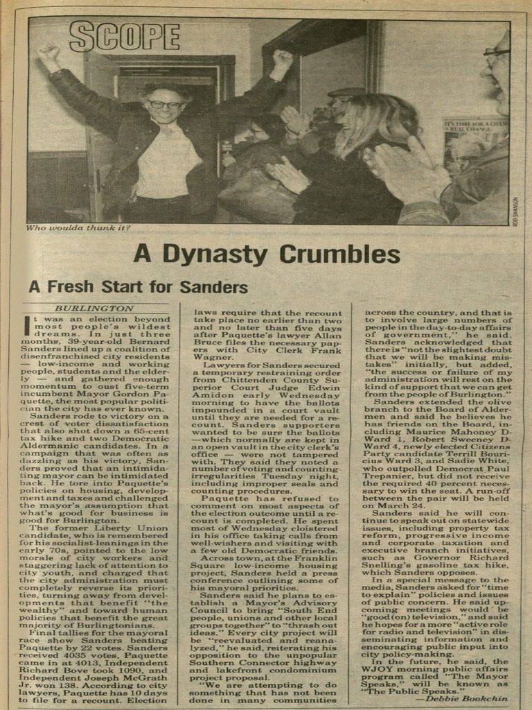 A Dynasty Crumbles A Fresh Start For Sanders Vanguard Press Mar. 6