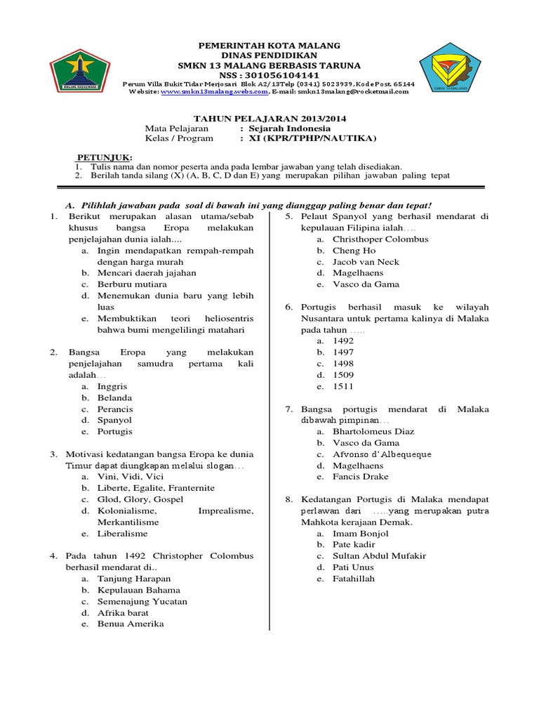 SOAL Sejarah Indonesia Kelas XI PDF