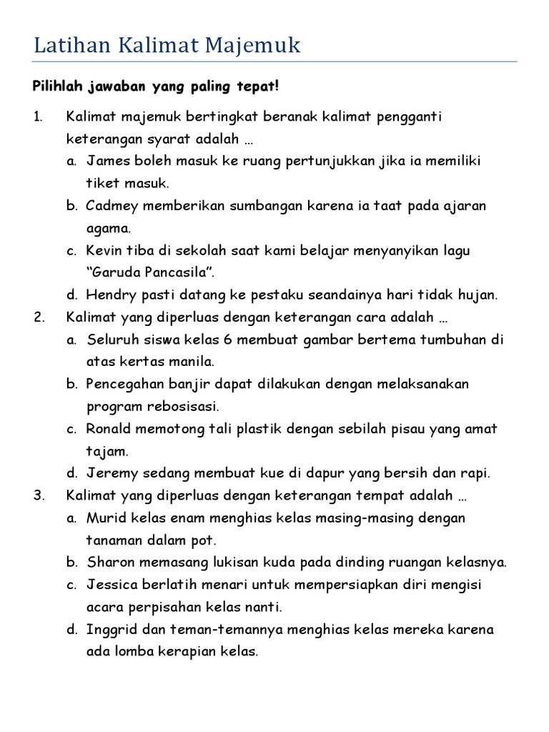 Latihan Kalimat Majemuk