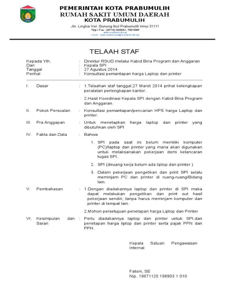 Contoh Format Telaahan Staf Beinyu
