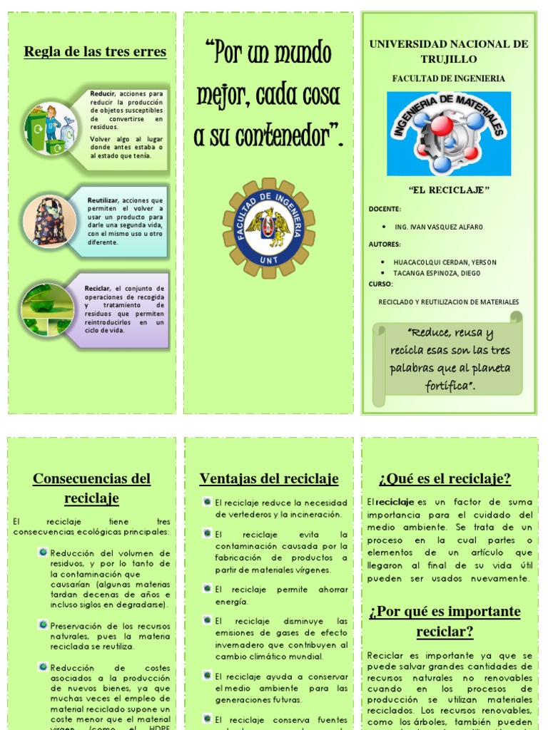 Tríptico Educativo sobre Reciclaje | PDF | Reciclaje | Residuos
