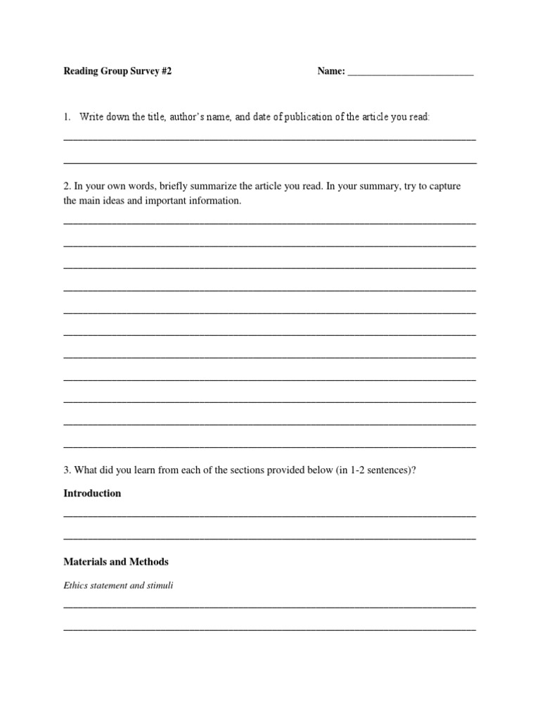 Reading Group Survey Template | PDF