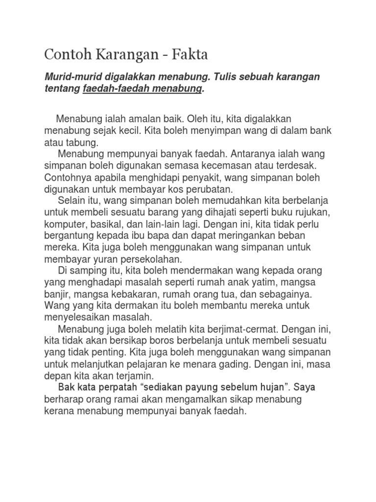 Contoh Karangan Faedah Menabung  PDF