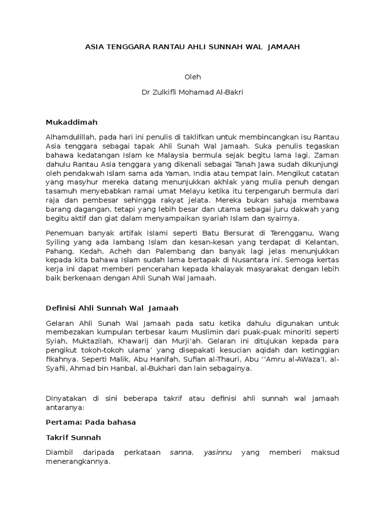 Definis Ahli Sunnah Wal Jamaah Dr Zulkifli Mohamad Al Bakri Pdf