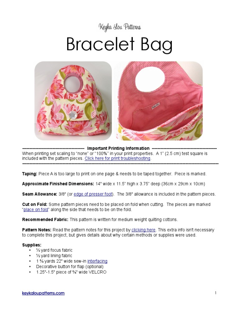 Bracelet Bag Sewing Pattern Guide | PDF | Seam (Sewing) | Consumer Goods