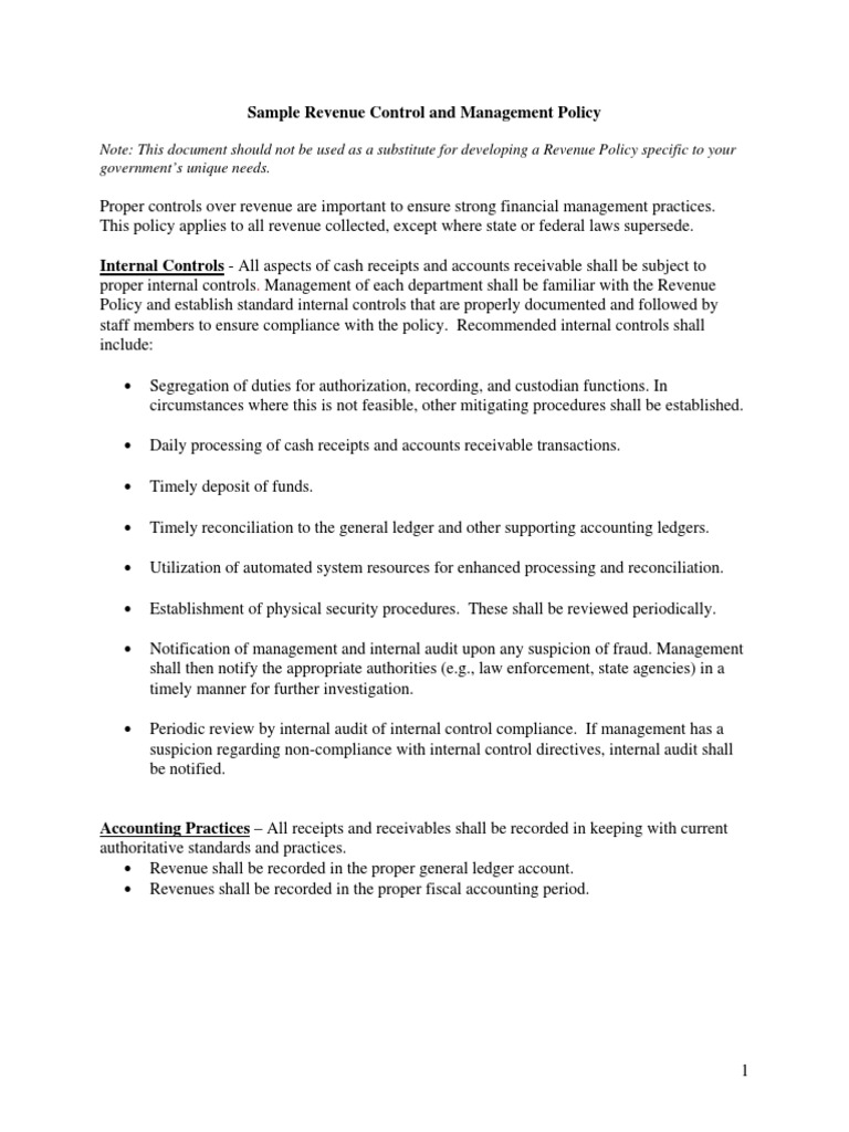 Sample Revenue Policy | PDF | Collection Agency | Cheque