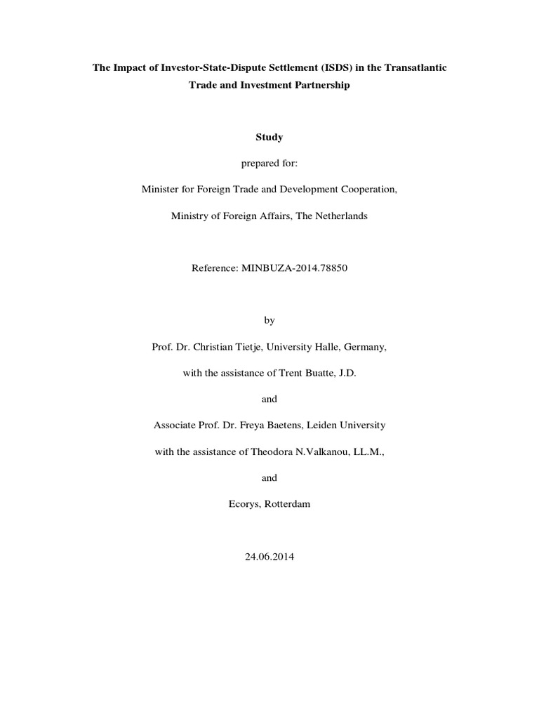 The Impact Of Investor State Dispute Settlement Isds In Ttip Pdf