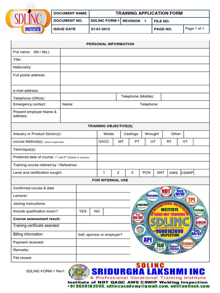 Training Application Form for Courses | PDF