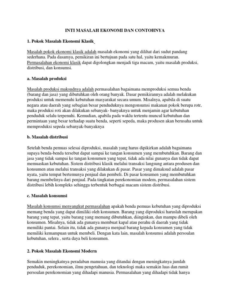 Inti Masalah Ekonomi Dan Contohnya Pdf