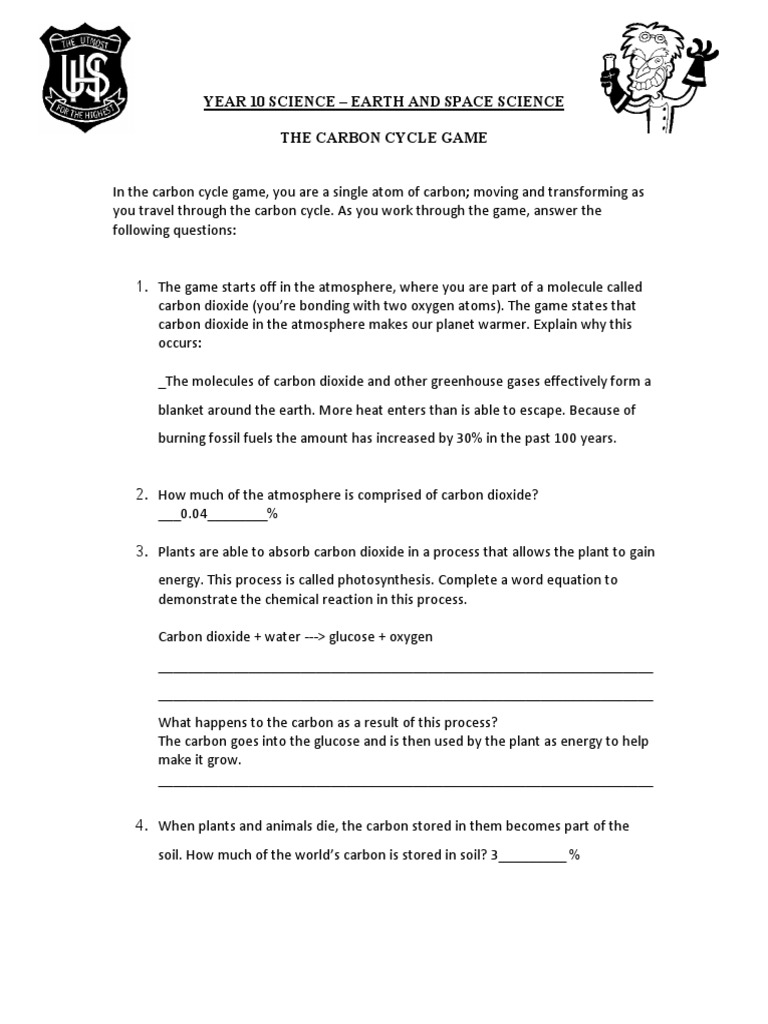 carbon cycle game worksheet | Carbon Cycle | Atmosphere