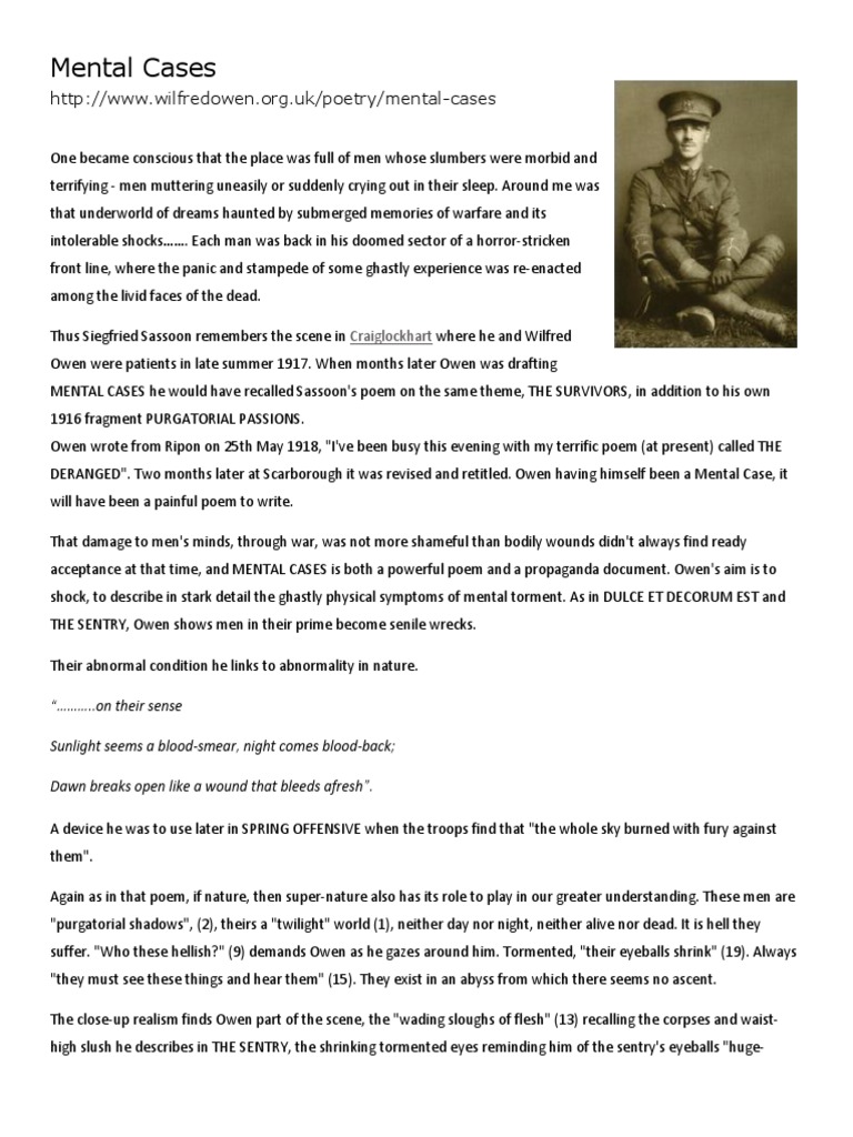 Mental Cases By Wilfred Owen Article Analysis Pdf
