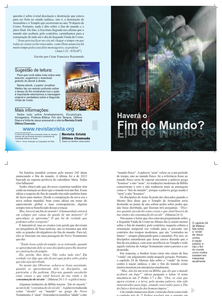 Panfleto - Havera o Fim Do Mundo | PDF | Escatologia | Segunda vinda de  Cristo, image size:768x1024