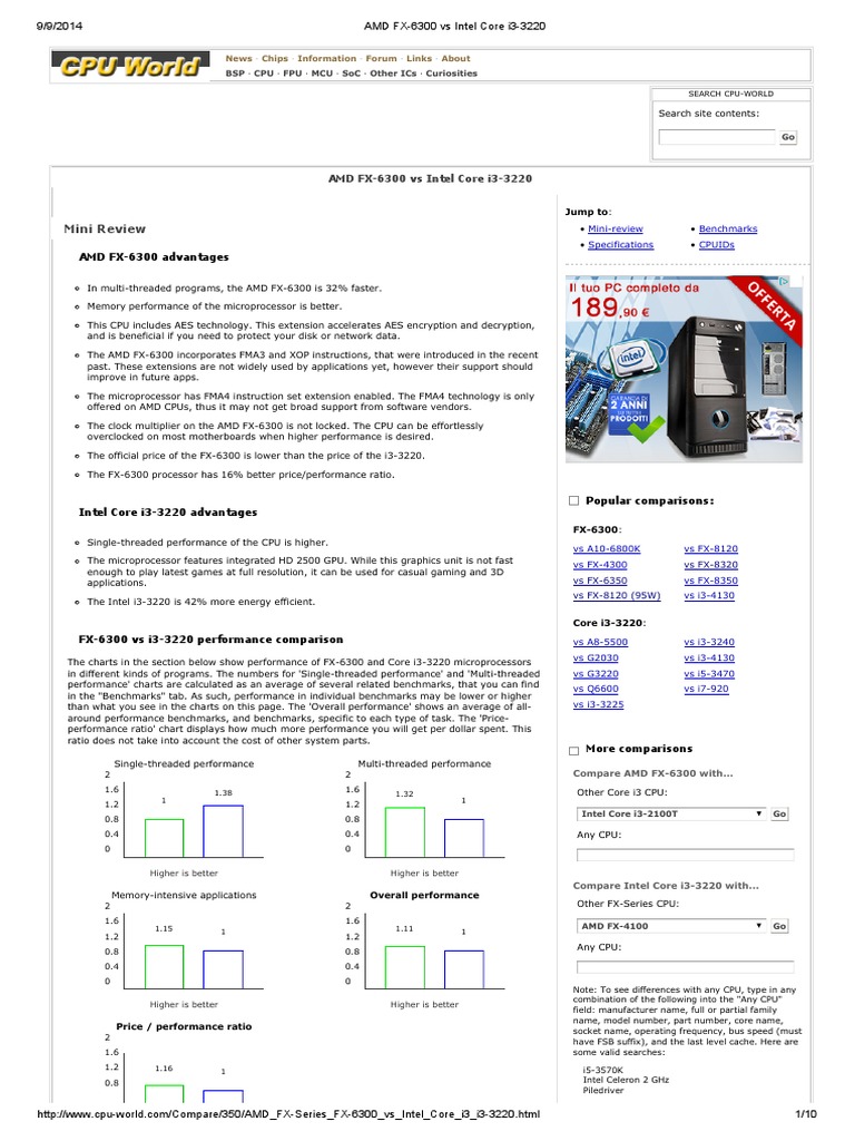 Amd Fx 6300 Vs Intel Core I3 32 Pdf Cpu Cache Advanced Micro Devices
