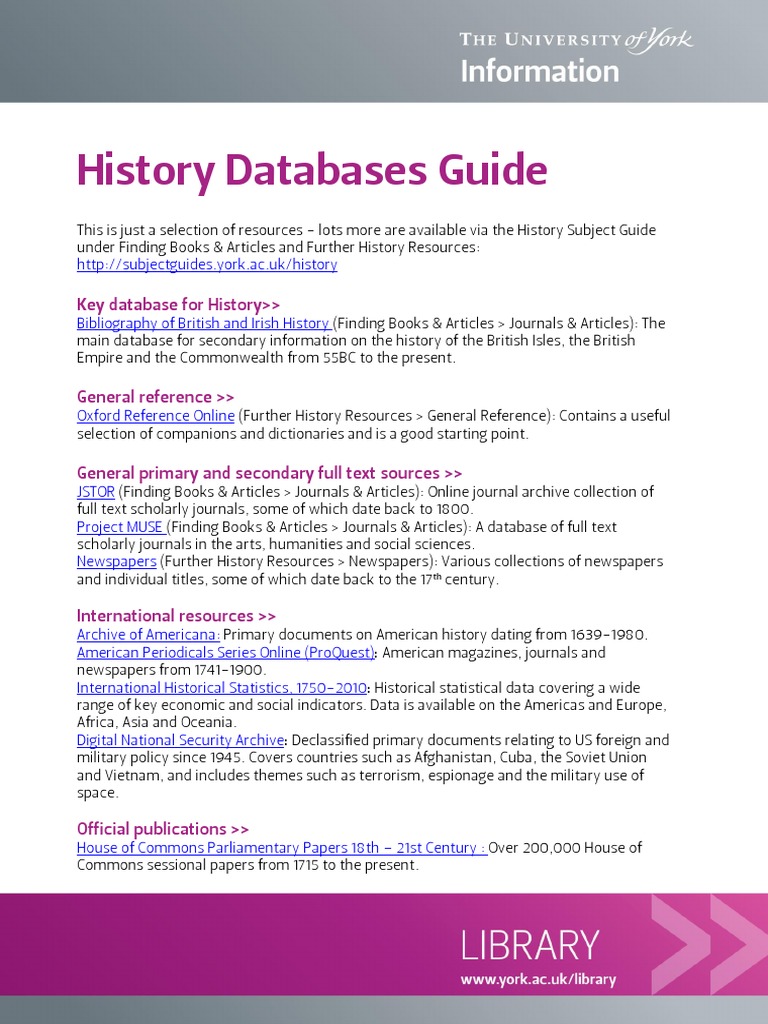 History Databases Guide: Key Database For History | PDF | Primary ...