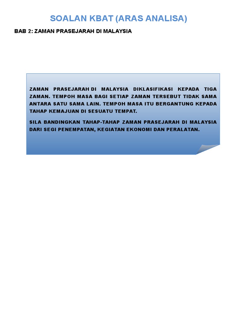 Soalan Kbat Sejarah Ting 1 Pdf