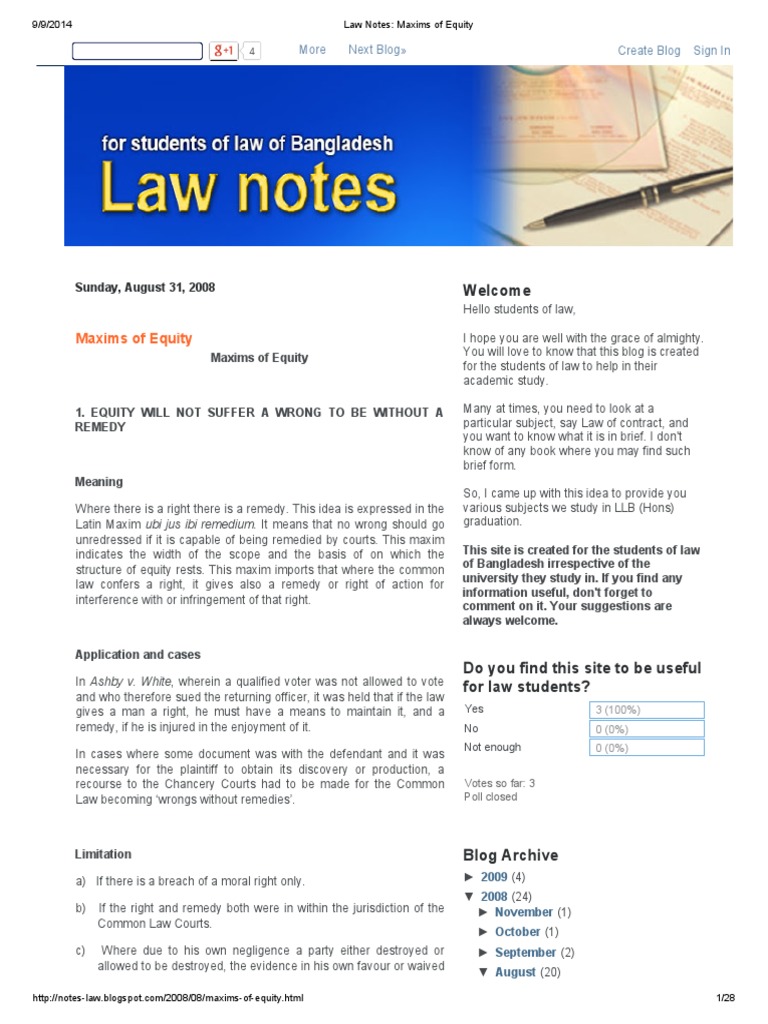Law Notes_ Maxims of Equity Laches (Equity) Equity (Law)