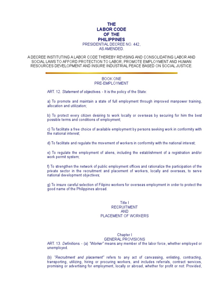 The Labor Code of the Philippines Apprenticeship Employment