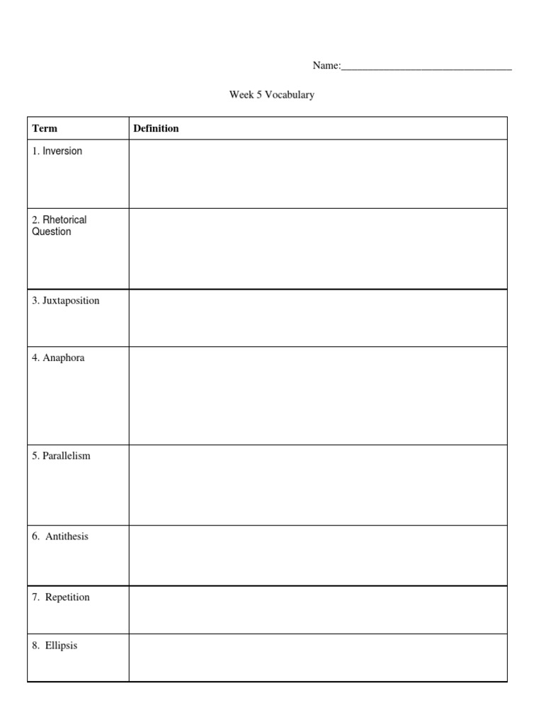 Week 5 Vocabulary Terms Explained | PDF | Language Arts & Discipline ...