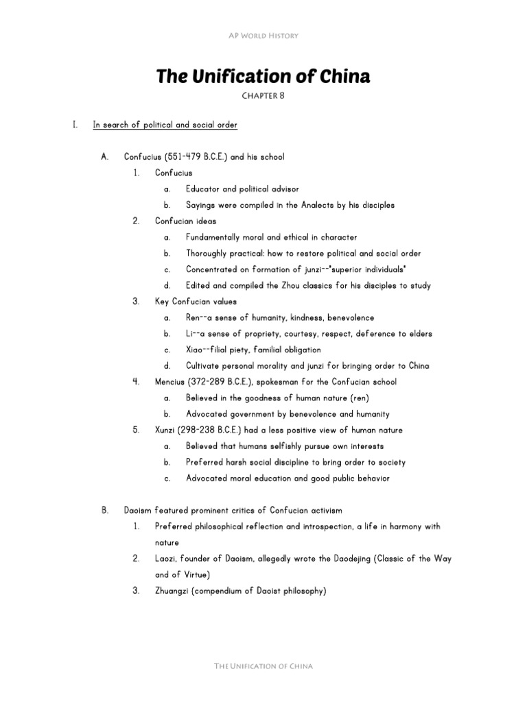 Unification of China: Chapter 8 Overview | PDF | Han Dynasty | Confucianism