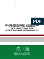 Lineamientos Técnicos Y Administrativos para La Instalación de Redes de Telecomunicaciones en La Infraestructura de Distribución de Cfe