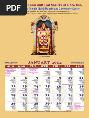 BridgewaterPanchangam-Annual Calendar 2014 | PDF | Religious Festivals |  Religious Holidays