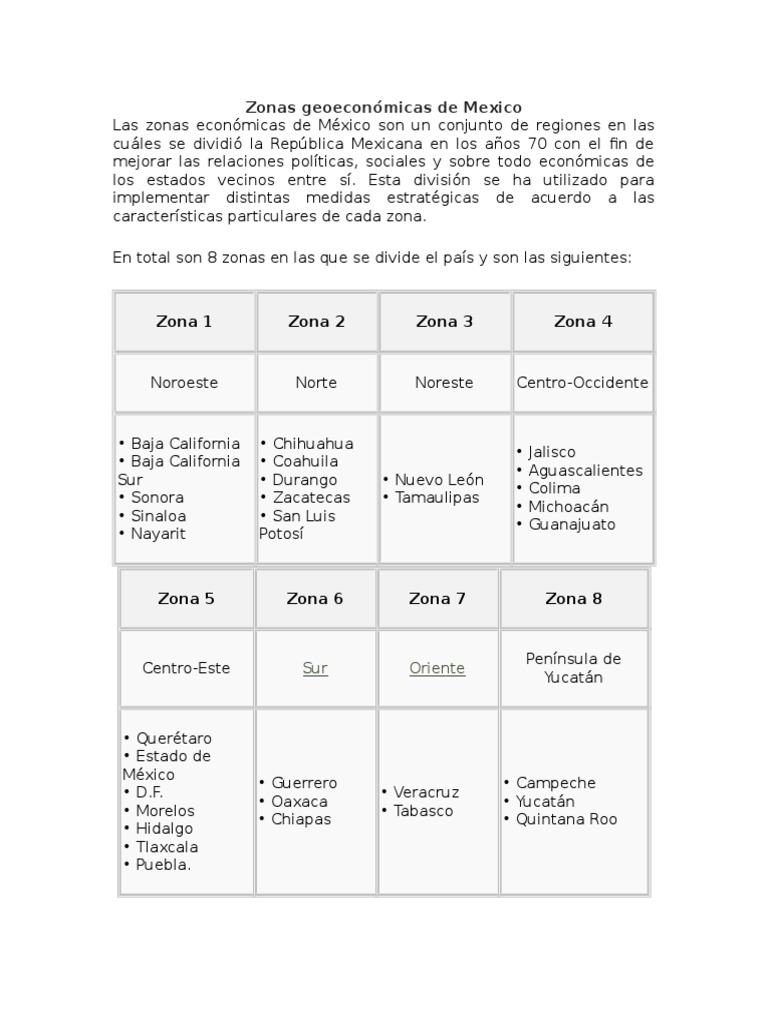 Zonas Geoeconomicas de Mexico | PDF | Agricultura | México