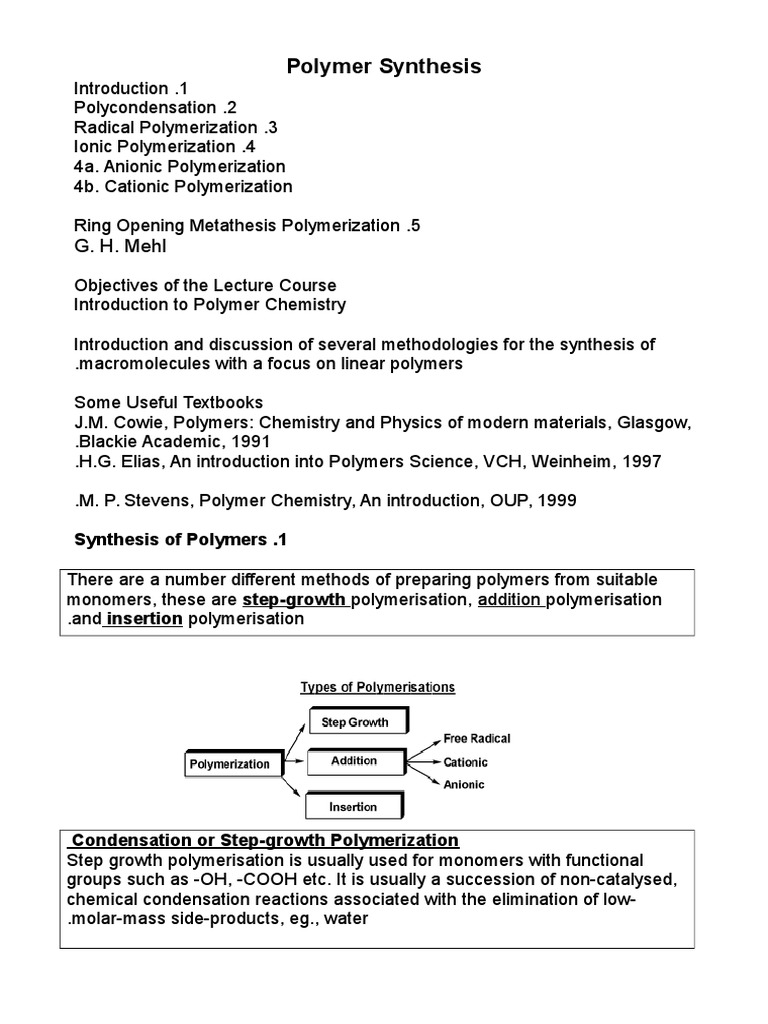 Jm Cowie Polymers Synthesis Polymerization Polymers - 
