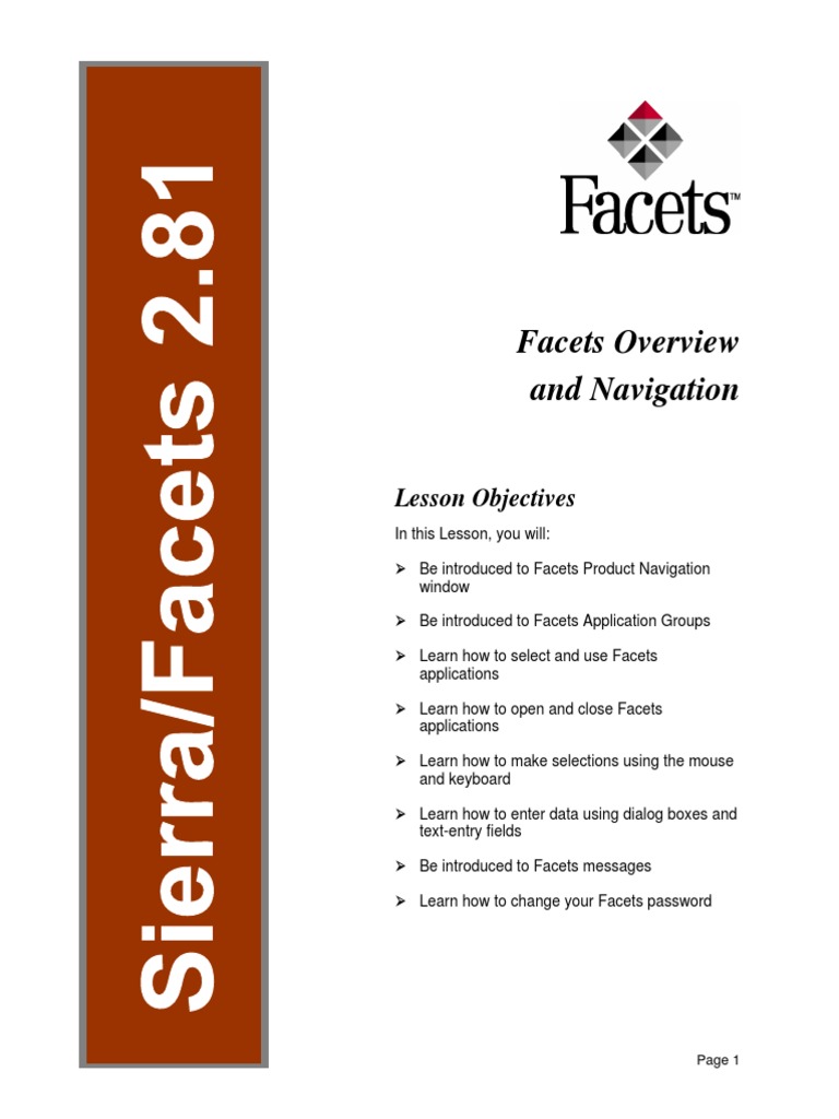 Facets Overview and Navigation User Guide PDF Graphical User