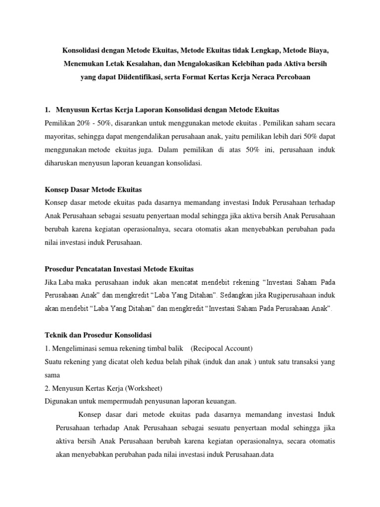 Konsolidasi Dengan Metode Ekuitas