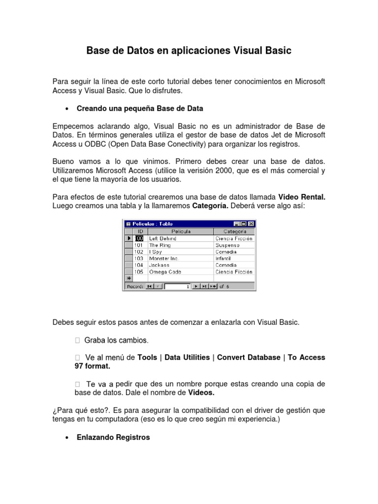 Creación de Bases de Datos en Visual Basic | PDF | SQL | Básico