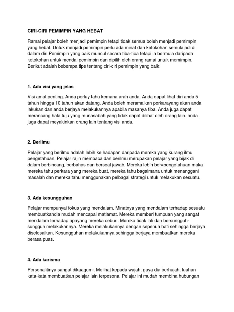 Ciri Pemimpin Yang Hebat Pdf