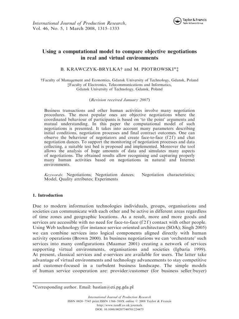 Comparing Objective Negotiations Models | PDF | Negotiation | Simulation