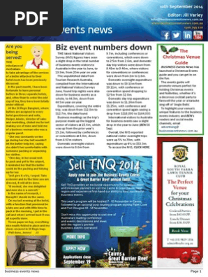 Business Events News for Wed 10 Sep 2014 - Biz event numbers down, Sunshine for biz ev nos, Thailand's boost, Gray's Say, and much more