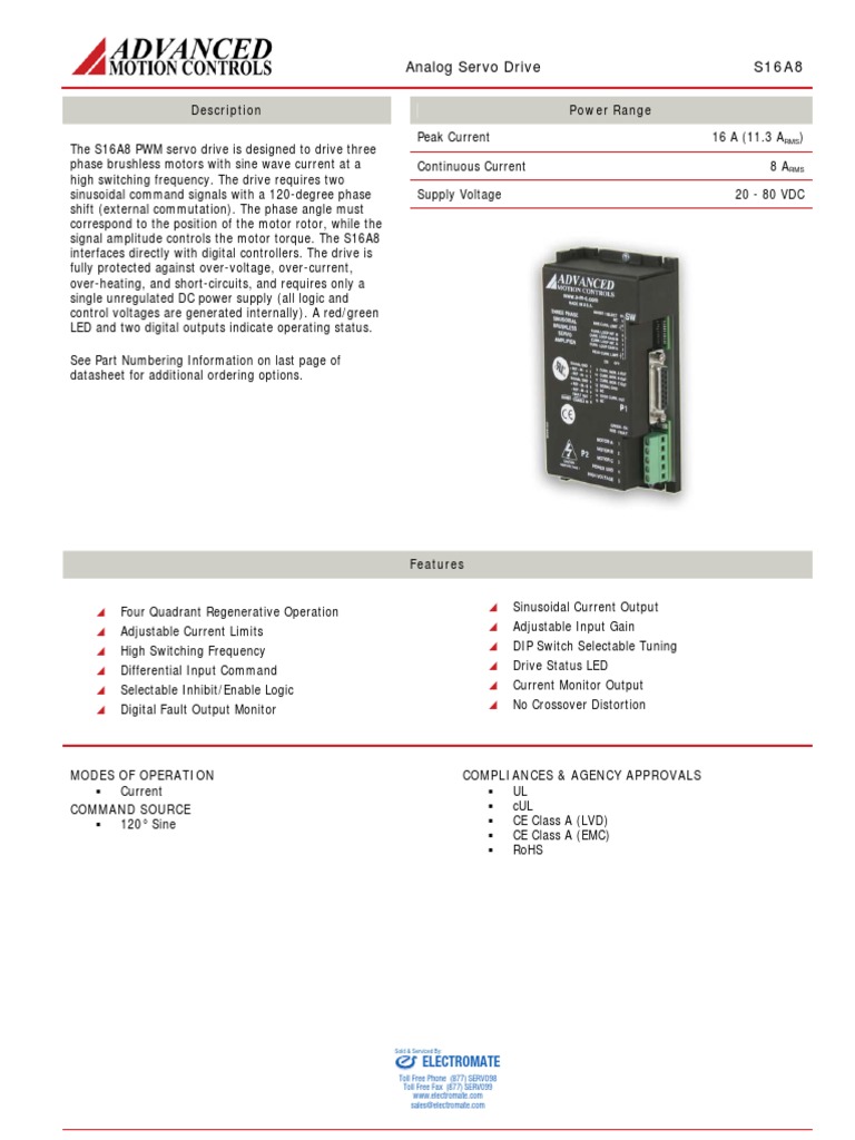 S16A8 Analog Servo Drive Overview | PDF | Amplifier | Electric Motor