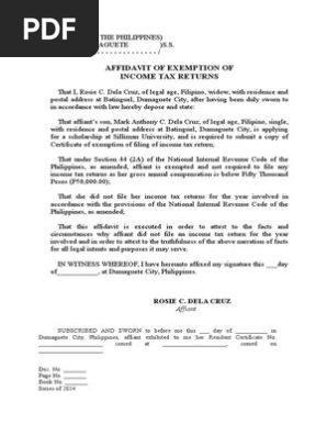 Affidavit of Tax Exemption | PDF