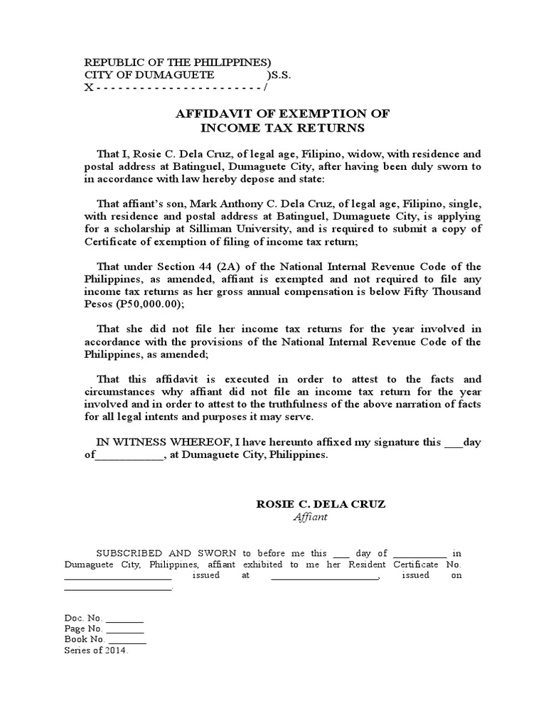 Affidavit of Tax Exemption | PDF