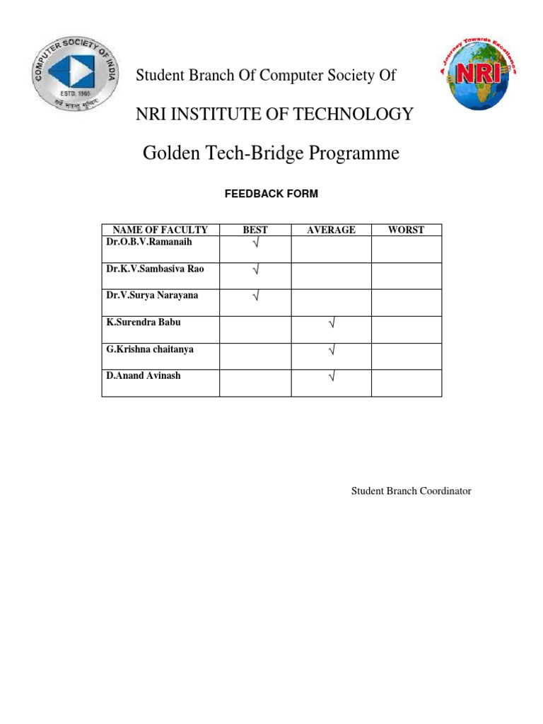 Feedback Form for Golden Tech-Bridge Program | PDF | Art