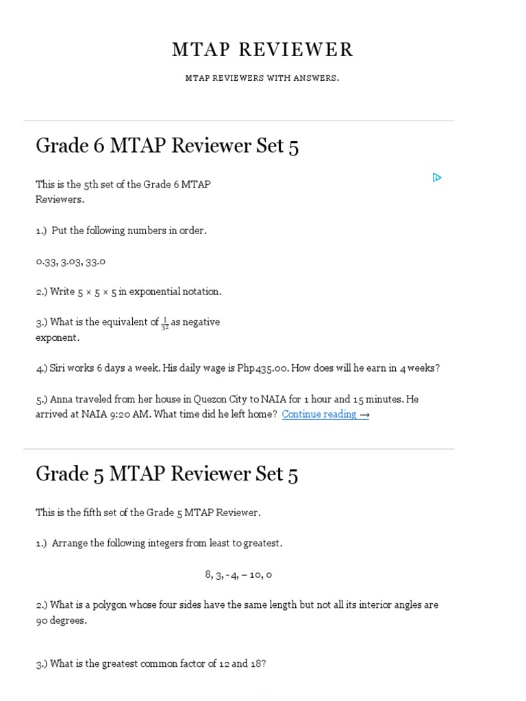 MTAP Reviewers for Grades 2-6 | PDF | Fraction (Mathematics) | Rectangle