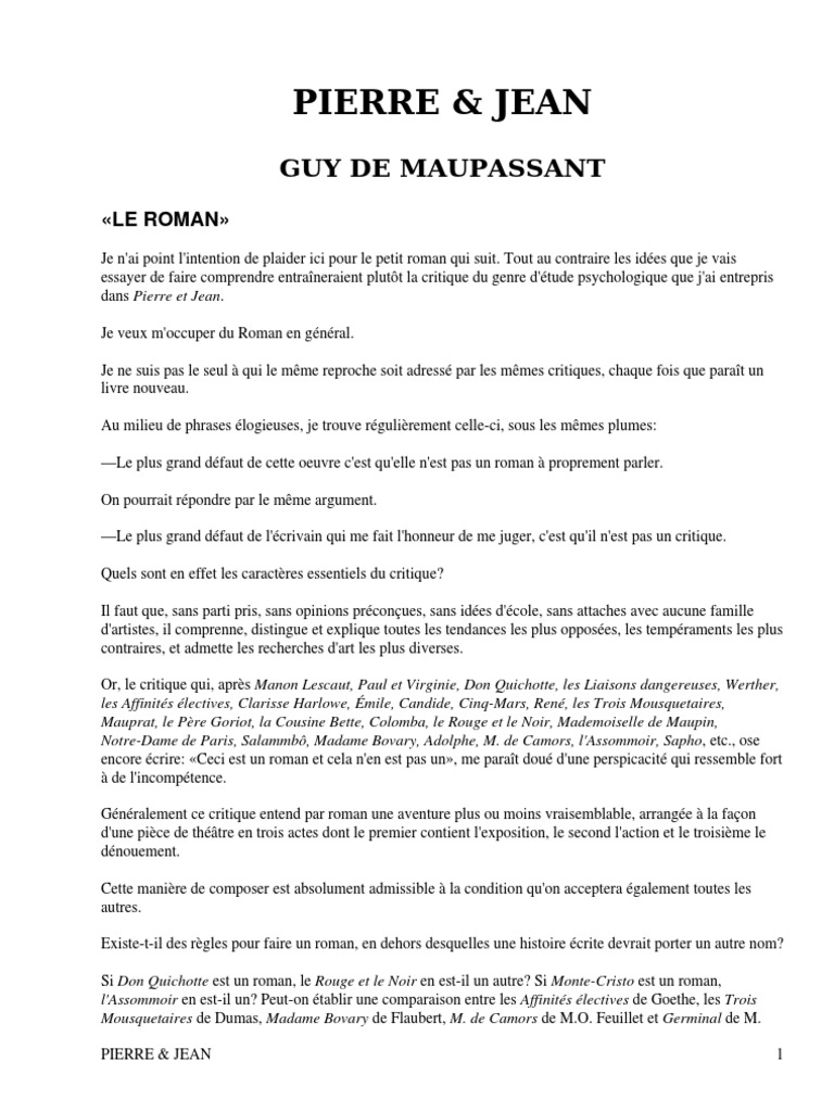 Devoir Sur Pierre Et Jean De Maupassant
