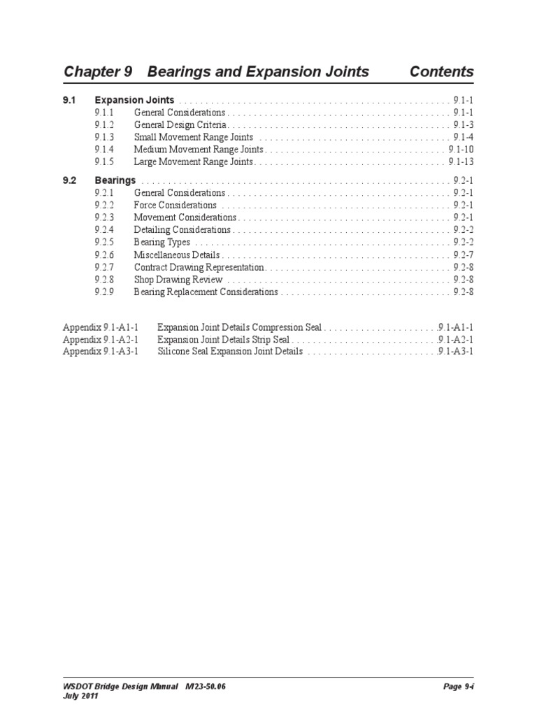 Chapter 9 Bearings and Expansion Joints WSDOT Bridge Design Manual M