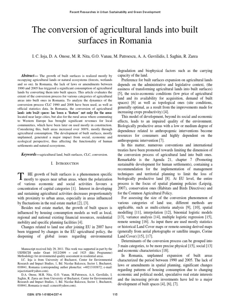 the Conversion of Agricultural Land Into Built Surfaces Geography Agriculture