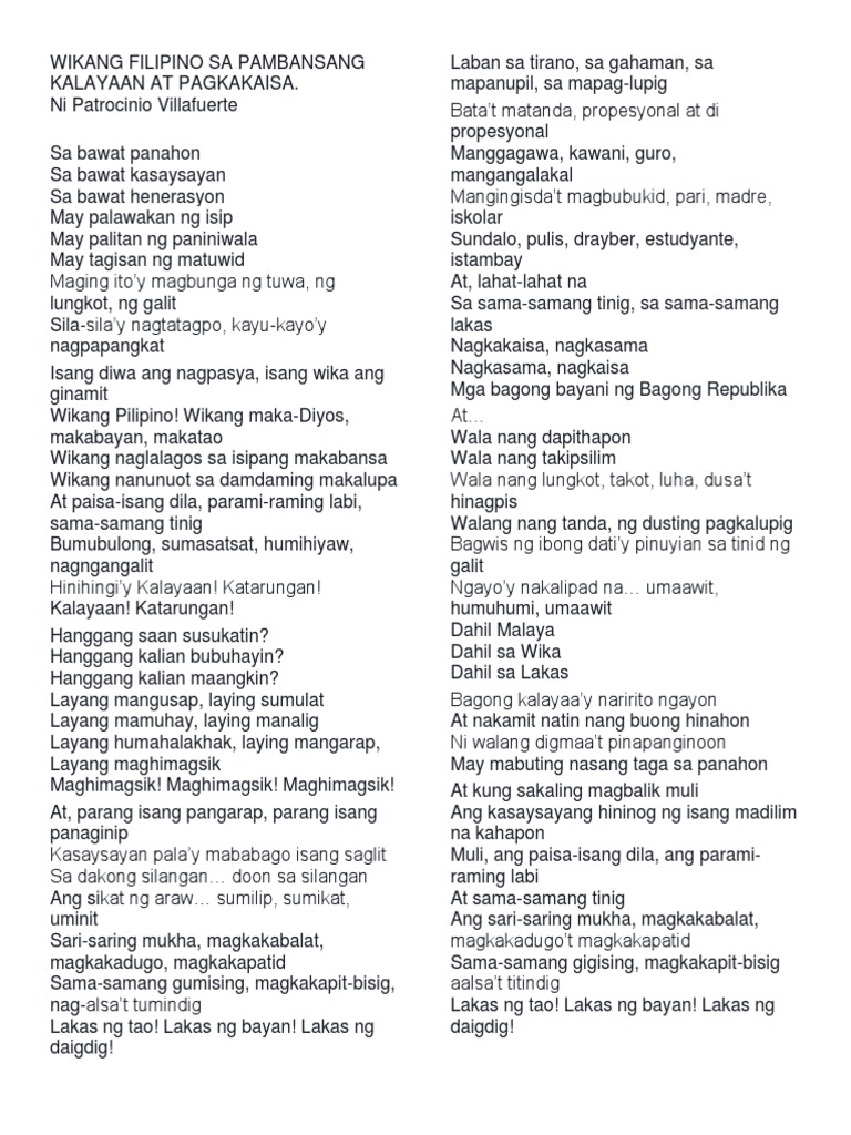 Wikang Filipino Sa Pambansang Kalayaan At Pagkakaisa Ni Twinkl